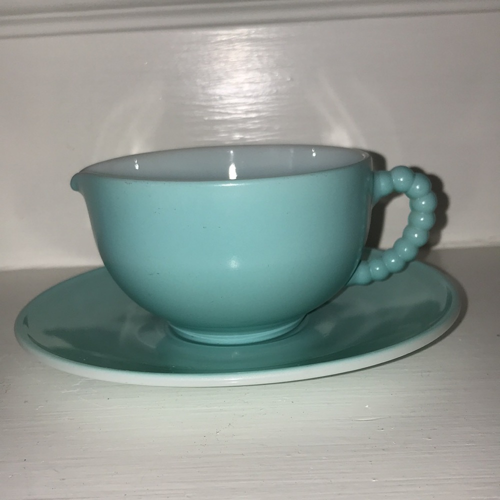 Hazel Atlas Blue Aqua Creamer Cup and Saucer Plate - Picture 3 of 7